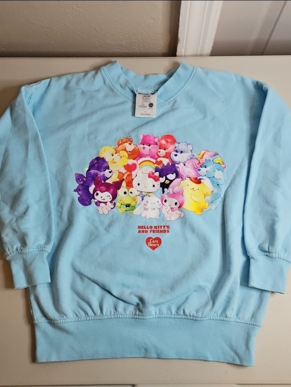 Care Bears & Hello Kitty V-Neck Crewneck Sweater Girls Size Medium